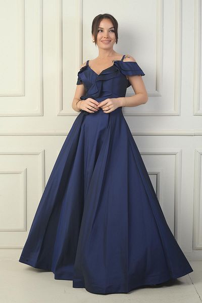 By Saygı Rochie de seară lungă din tafta, cu bretele din frânghie, decolteu cu trandafiri, cu buzunare căptușite