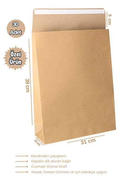 Dekals 30 Adet 31x44 Büyük Boy Yapışkanlı Kapaklı Körüklü Dik Duran Kraft Hed...