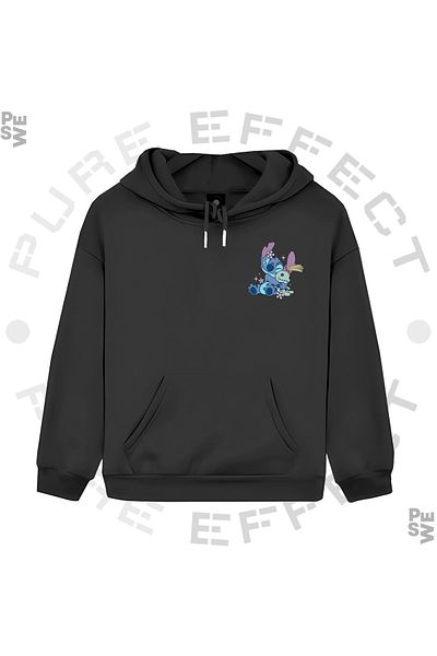 PURE EFFECT Унисекс детски суитшърт Lilo & Stitch с 3 прежди - щампован и многоцветен суичър с качулка