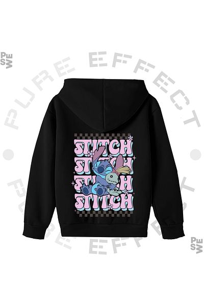PURE EFFECT Унисекс детски суитшърт Lilo & Stitch с 3 прежди - щампован и многоцветен суичър с качулка