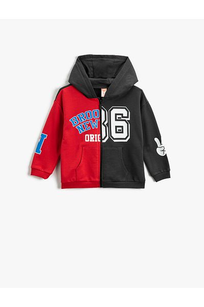 Koton Hooded Sweatshirt Zippered Pocket Color Blocked Cotton