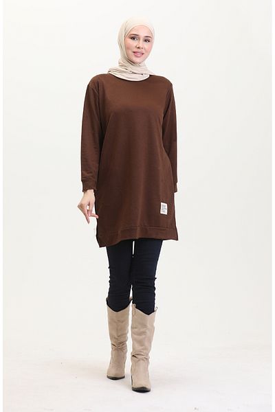 sefamerve Slit Detailed Sports Tunic 0269-11 Brown
