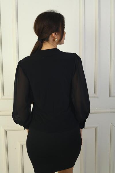 By Saygı Dámská šifonová košile s dlouhým rukávem na přední knoflík