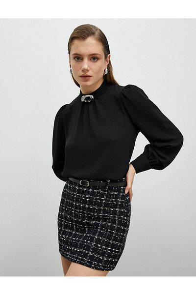 Koton High Collar Blouse Drape Detailed Long Sleeve