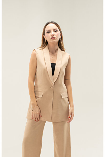 MY COUSİN Sofia Keten Kolsuz Astarlı Şal Yaka Blazer Ceket