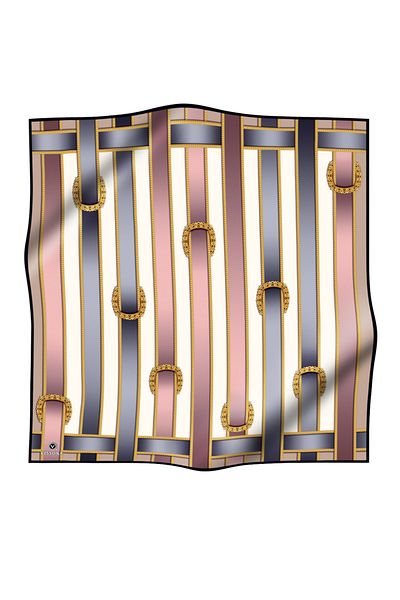 Vissona 100% Twill Silk Belt Patterned Powder - Γκρι Χρώμα 90x90 Φουλάρι Σχήμα Φύτευσης: Ράψιμο στο χέρι