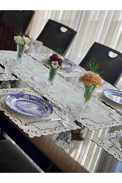 QBR Home 7 parça Güllü Model Sunum Seti ( 6 adet Amerikan Servis + 1 adet Runner 36 x 116 cm ) 6 Kişilik