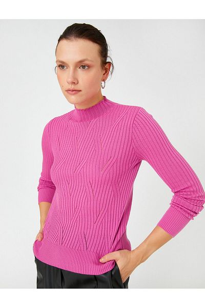 Koton Strickpullover mit Stehkragen und schmaler Passform aus Kaschmir mit Struktur