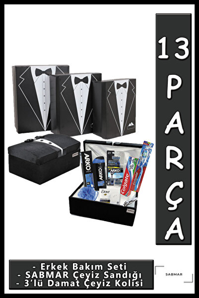 Arko Men Damat Bohçası Erkek Bakım Seti 3'lü Çeyiz Kolisi Nişan Bohçası Damat...