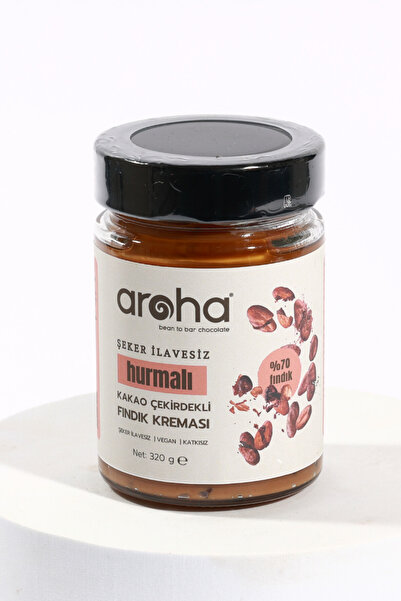 AROHA Hurmalı Kakao Çekirdekli Fındık Kreması %73 Fındık - Şeker Ilavesiz - 320 G