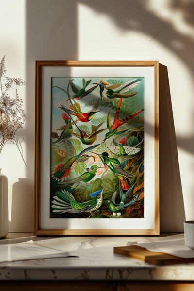 Home Vintage Kolibri Tablosu, Ev Dekorasyon, Oturma Odası Tablosu, Minimal, Ç...