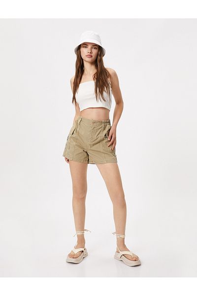 Koton Cargo-Jeansshorts aus Baumwolle mit Taschendetail und hoher Taille