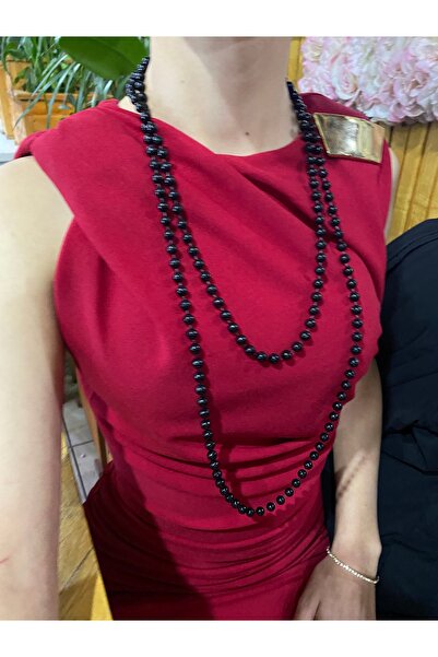 SmY Bag Marka tasarım siyah inci kolye 160cm