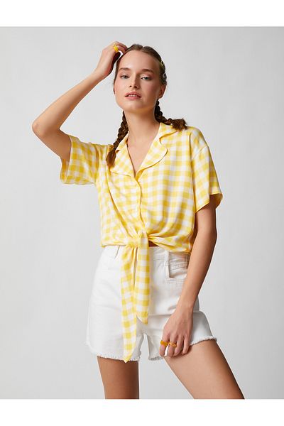 Koton Tie Detailed Shirt Short Sleeve Buttoned
