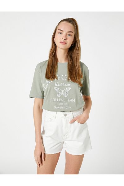 Koton Crew Neck Printed Cotton T-Shirt