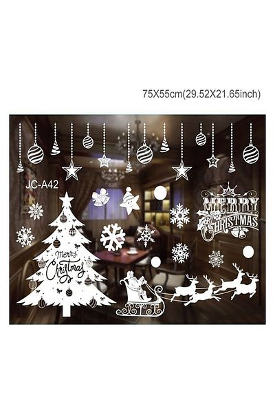 Parti dolabı Christmas Ornament Glass Sticker Static Shooting Featured Christmas Tree Figurines Christmass New Year Glass Sticker