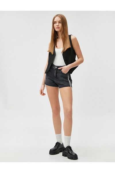 Koton Stoned Denim Shorts with Mini Pocket Detail