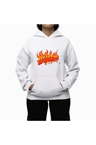Edizen Burn 2025 - Hanorac alb cu glugă supradimensionat unisex 100% bumbac