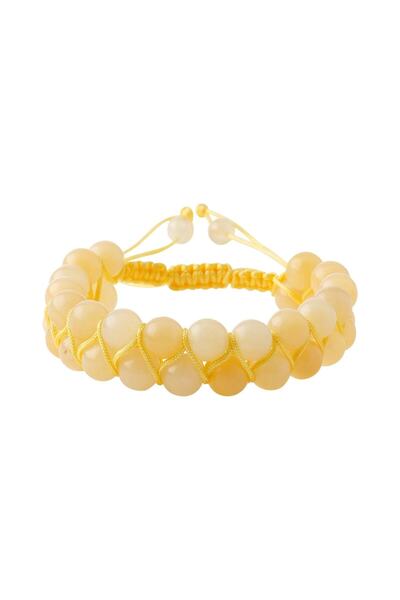 LADIN DOGALTAŞ Calcite 8mm Double Row Macrame Natural Stone Bracelet