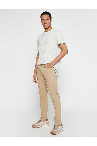 Koton Basic Gabardine Trousers Slim Fit Button Detailed Pocket