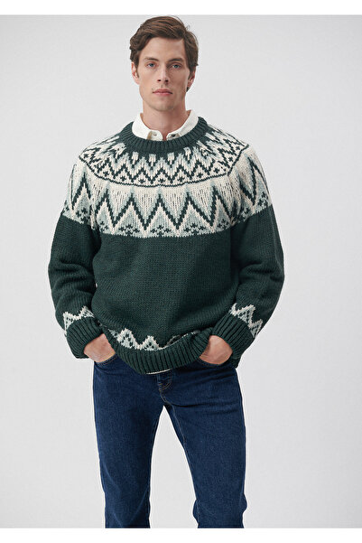 Mavi Jakarlı Yeşil Kazak Regular Fit / Normal Kesim 0710123-71580