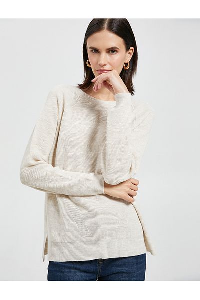 Koton Basic Knitwear Sweater Long Sleeve Crew Neck Ribbed Cashmere Textured