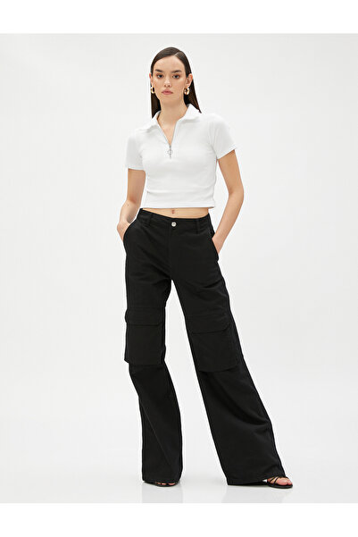 Koton Crop T-Shirt Polo Λαιμόκοψη Μισό φερμουάρ