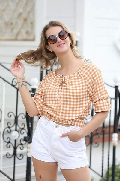 rapellin Tie Detailed Crop Blouse 1736 Yellow