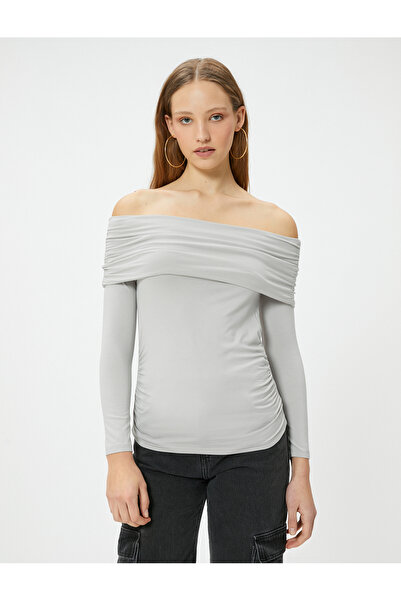 Koton Μακρυμάνικο μπλουζάκι με γιακά Madonna με μακρυμάνικο παχύρρευστο ύφασμα με λεπτή εφαρμογή