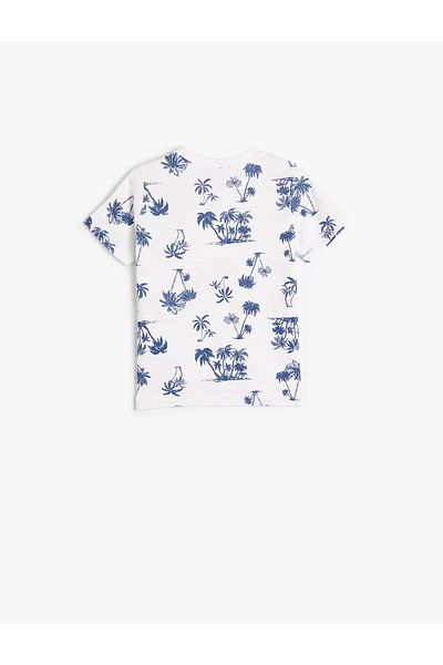 Koton Palm Tree Printed T-Shirt Short Sleeve Crew Neck Cotton