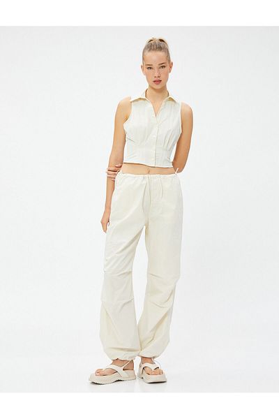 Koton Crop-Shirt, ärmelloses Korsett, detaillierter Manschettenkragen