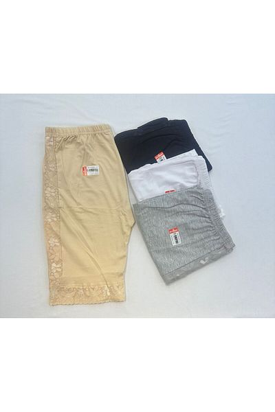 GİYSEM UNDERWEAR Set of 4 Cotton Hijab-Leggings - Grey, Black and White Below Knee and over Skirt-Pants