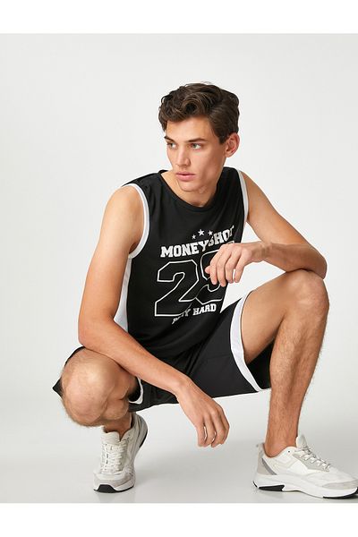 Koton Sportler-Tanktop, bedrucktes College-Tanktop mit Rundhalsausschnitt, detaillierte Paspelierung aus atmungsaktivem Stoff