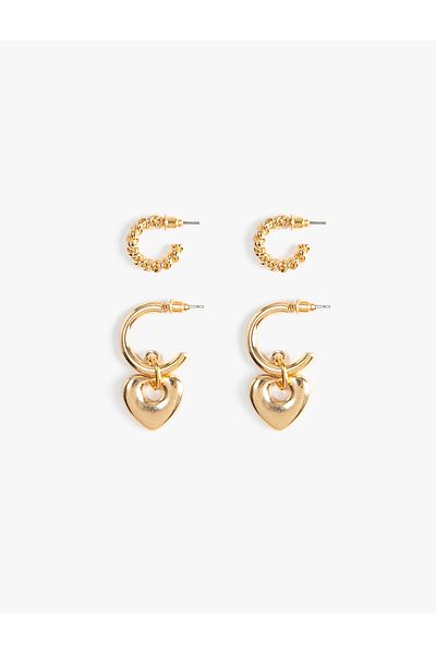 Koton Hoop Earrings with Heart Charm Detail 2-Piece
