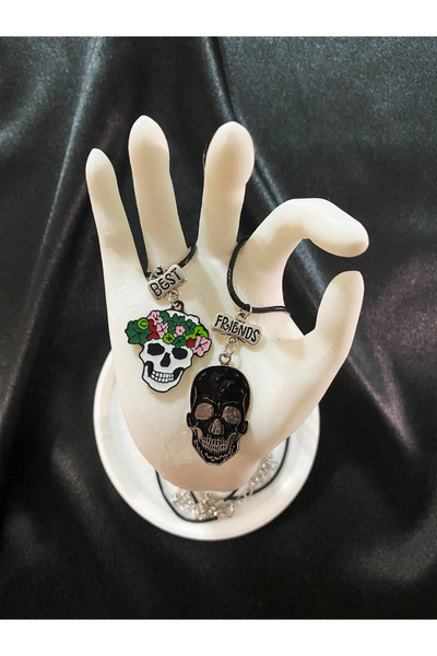 DiceLand Best Friends İskelet Kuru Kafa Gotik Couple Metal Kolye