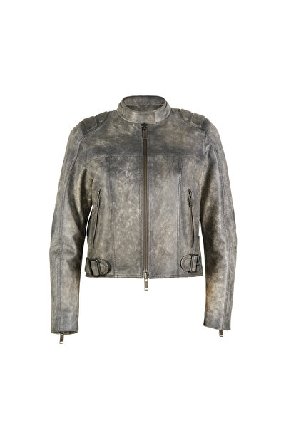 Desa Yulia Gri Kadın Deri Mont