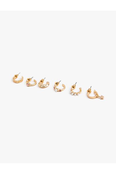 Koton Multiple Mini Hoop Earrings Set with Pearl and Stone Detail