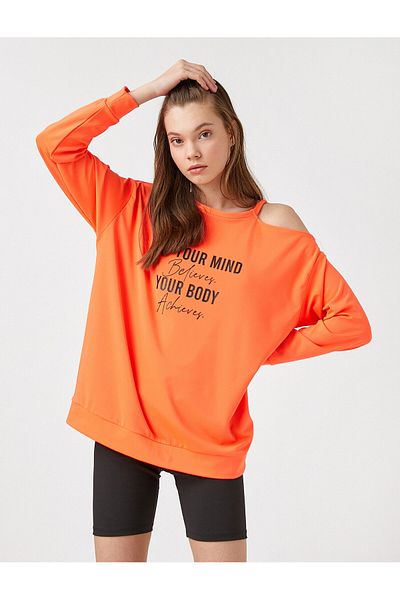 Koton Printed Open Shoulder Sweatshirt
