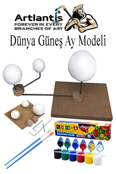 Artlantis Güneş Dünya Ay Modeli 1 Paket Guaj Boya 6 Renk Fırça Gezegen Maketi Deney Seti Güneş Sistemi Modeli