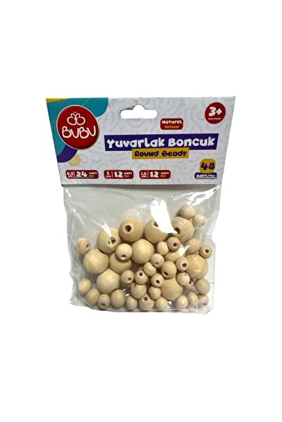 Bubu BU-BU 0.8cm-1cm-1.6cm- AHŞAP NATUREL RENK YUVARLAK BONCUK KARIŞIK POŞETL...