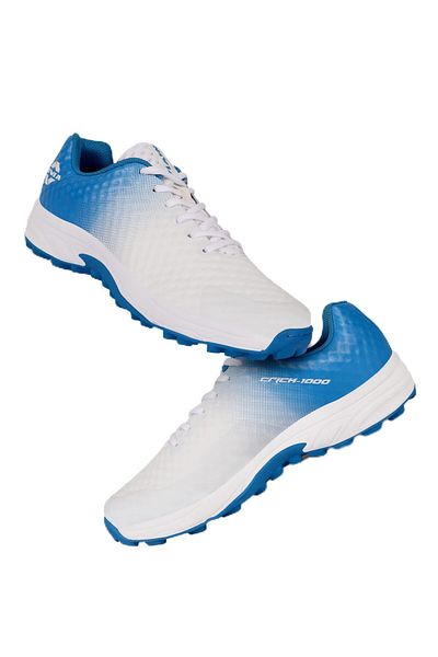Nivia Crick 1000 Cricket Shoes | White/aster Blue | Eu 43/uk 9/us 10 | Mesh Upper | Rubber Sole