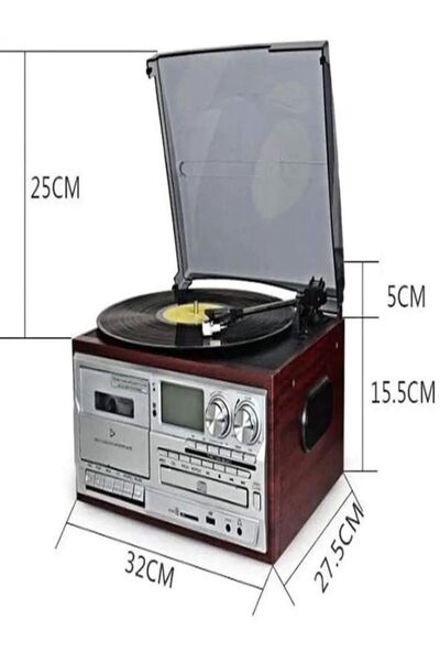 ULTRATEKNO Hepsi Bir Arada elektrikli Vintage Plak Çalar CD Çalar Kaset USB Bluetooth Tf Aux Kumandalı Pikap