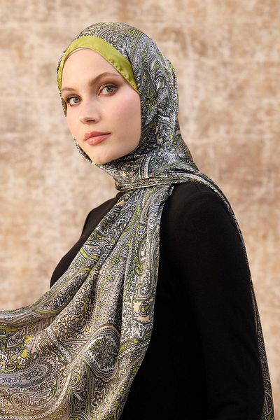 İpekhan Σάλι Oil Green Indian Voile - 5003-12