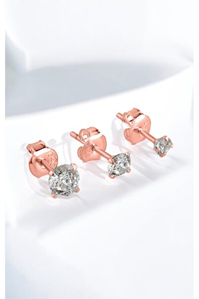 jelux silver Gümüş Tria Zirkon Taşlı Rose Küpe