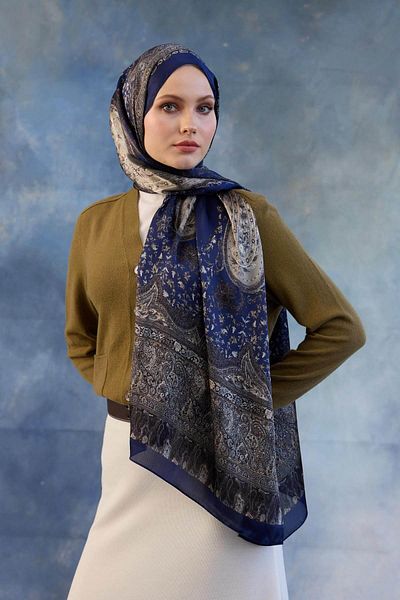 İpekhan Şal din voile indian albastru noapte - 5002-14