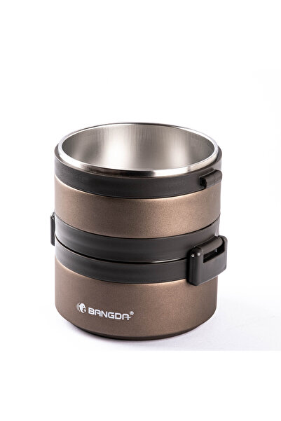 Tantitoni Bronze Two Layers - Stainless Steel Food Thermos with Fork and Chopstick 1.1L