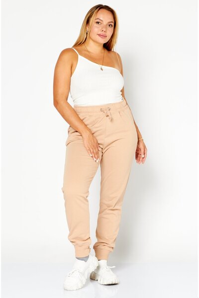NA-KD Women Regular Fit High Rise Drawstring Jogger Pants, Beige