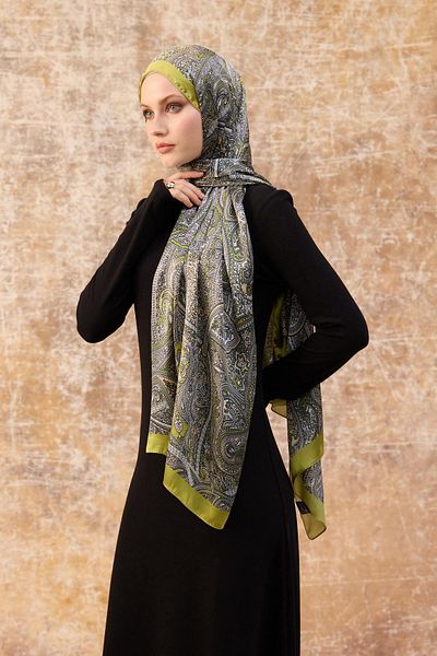 İpekhan Σάλι Oil Green Indian Voile - 5003-12