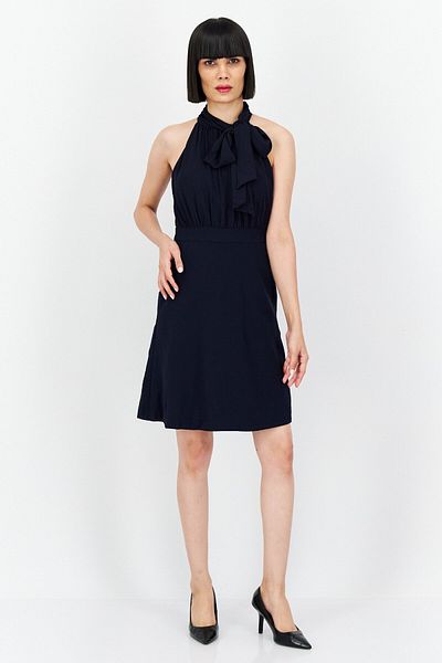 Vince Camuto Women Tie Neck Sleeveless Plain Mini Dress, Navy Blue