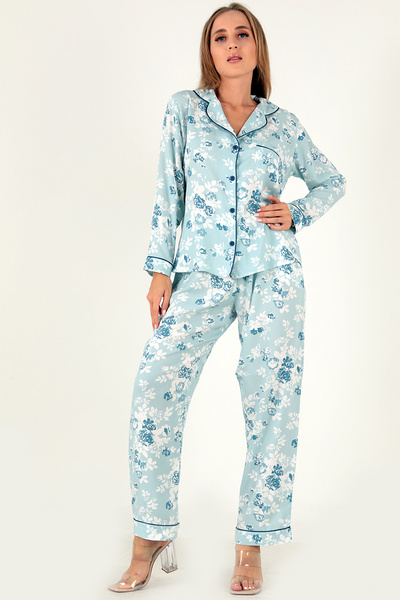 Doremi Set de pijamale de damă cu mânecă lungă cu imprimeu floral